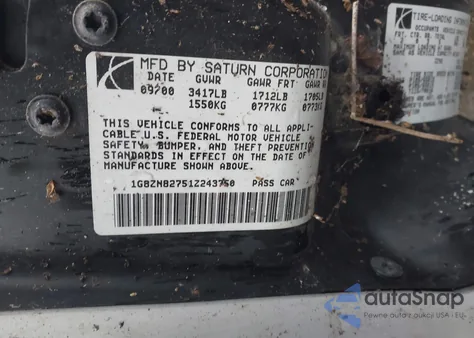 2001 Saturn Sw2 from USA, damaged, VIN 1G8ZN82751Z243750